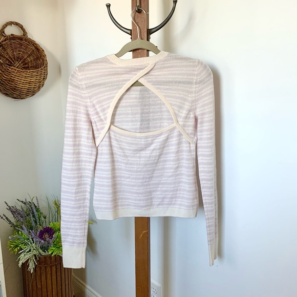 NWT Intermix Noelle Cashmere Striped Crossover Back Sweater - Picture 8 of 15